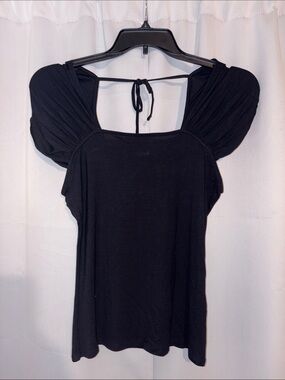 VENUS Black Puff Sleeve Tie-Back Top